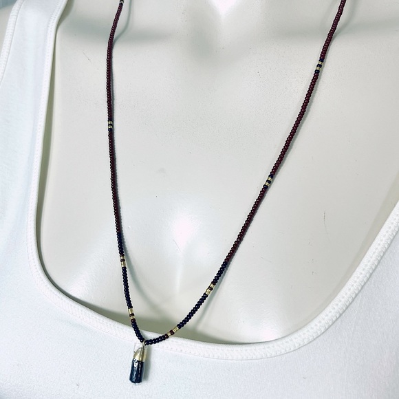 MADEWELL necklace long strand beaded chain boho blue red mini tassel NEW